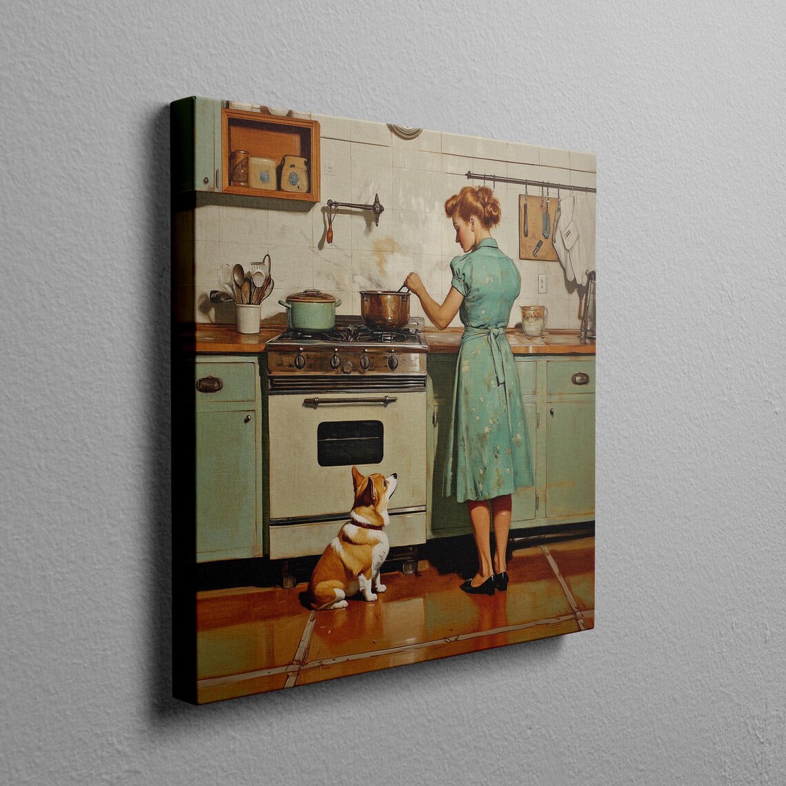 Vintage Corgi Kitchen Art, Mid-Century Dog Decor - Image 2