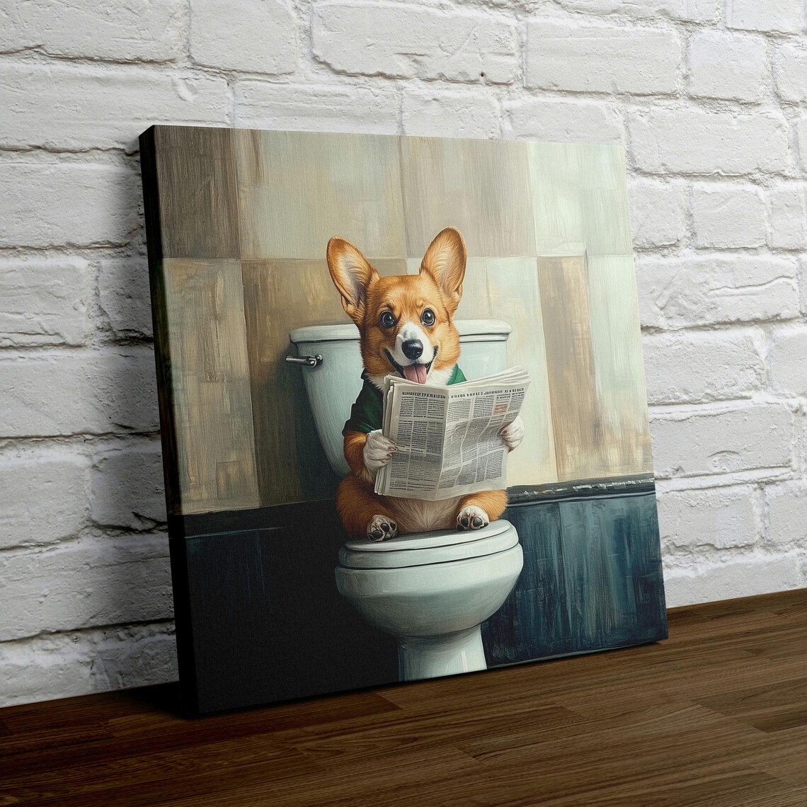 Corgi Sitting On A Toilet Reading The Newspaper Funny Bathroom Poster - Image 4