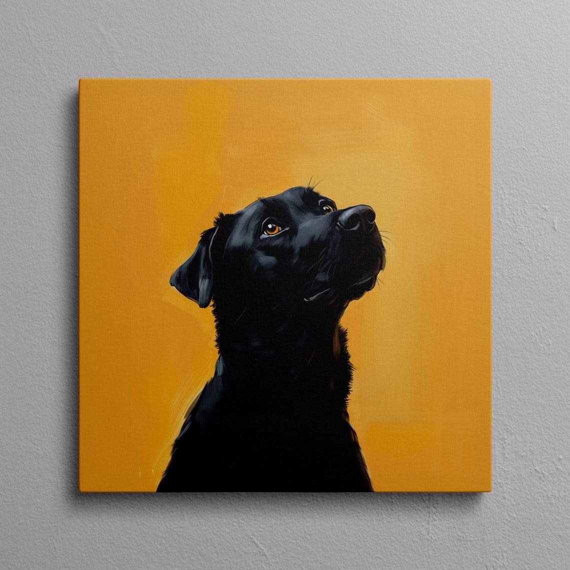 Black Lab Looking Up Amber Yellow Minimalist Portrait Poster