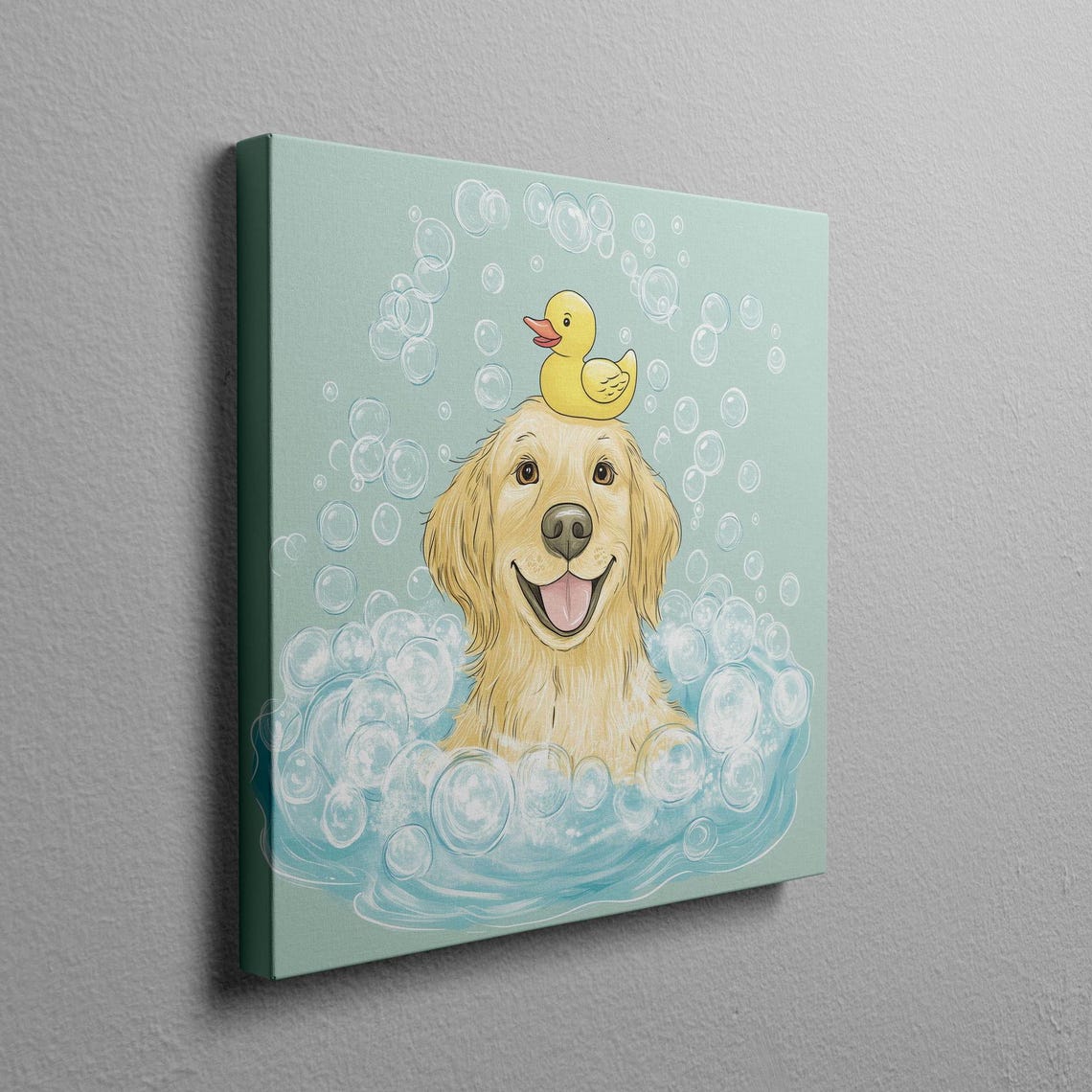 Golden Retriever Taking A Bubble Bath With Rubber Duck Wall Art - Image 2