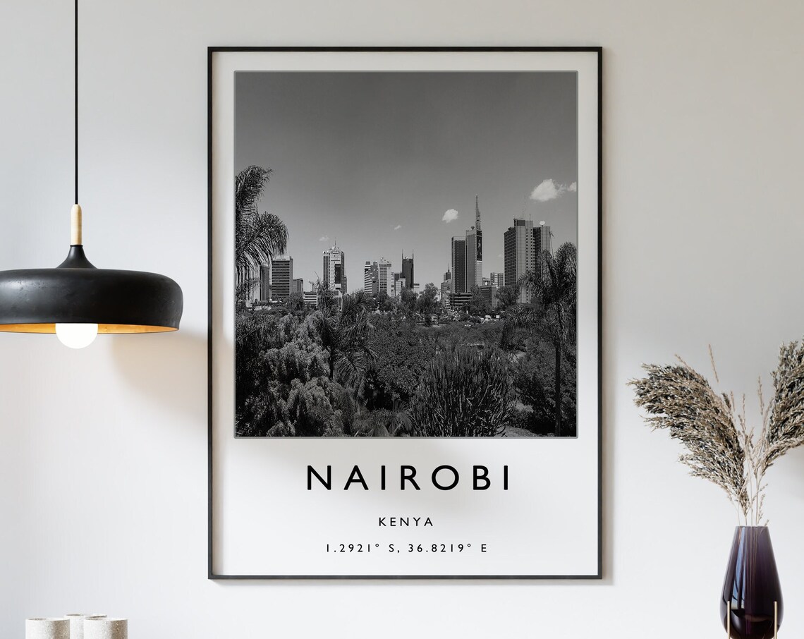 Nairobi Travel Poster, Kenya Black and White Art Print