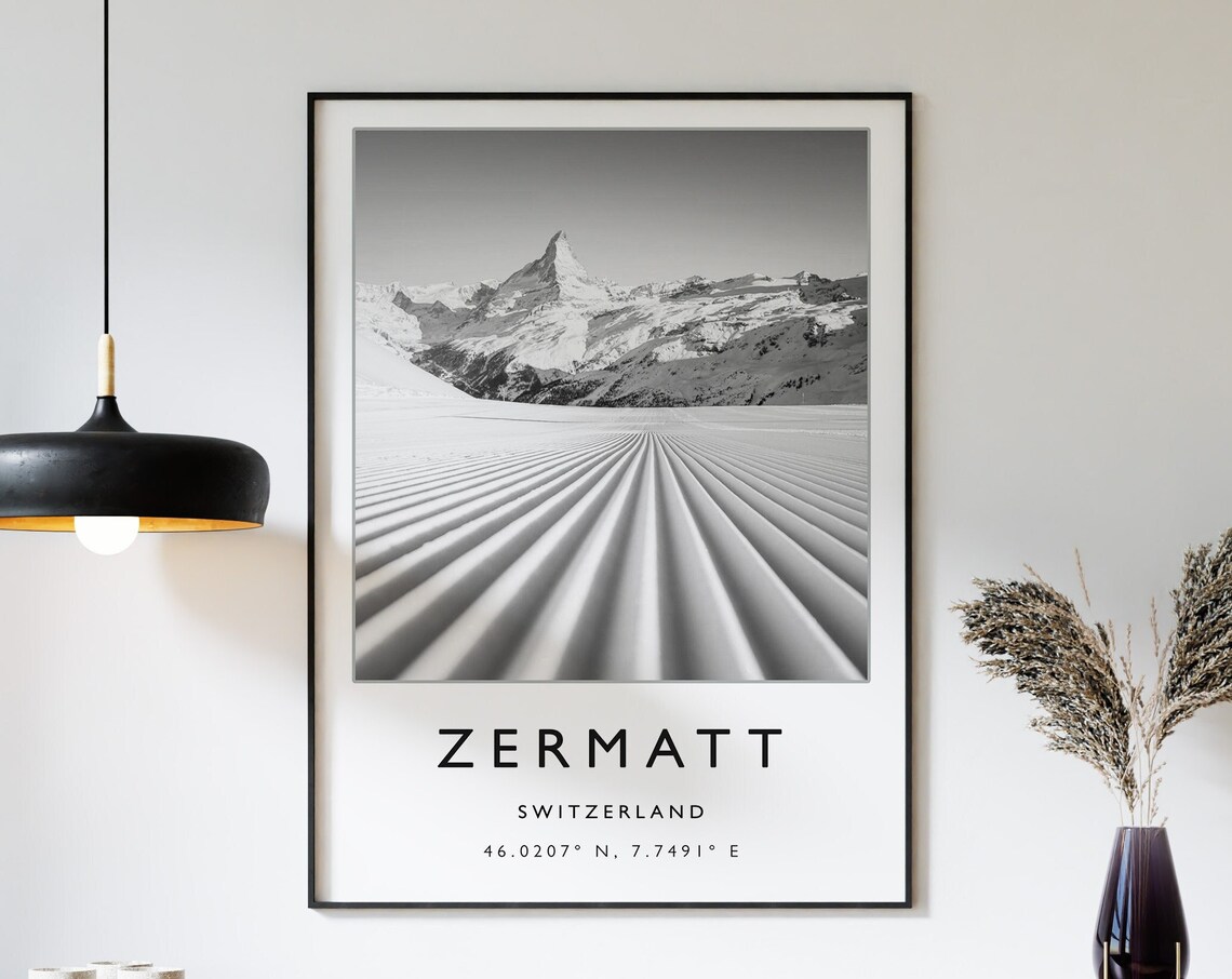 Skiing Travel Poster Zermatt Switzerland Ski Print Switzerland Travel Print Skiing Art Skiing Print Winter Sport Art Ski Gift