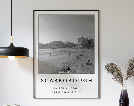 Scarborough UK Beach Black and White Photography Minimalist Poster