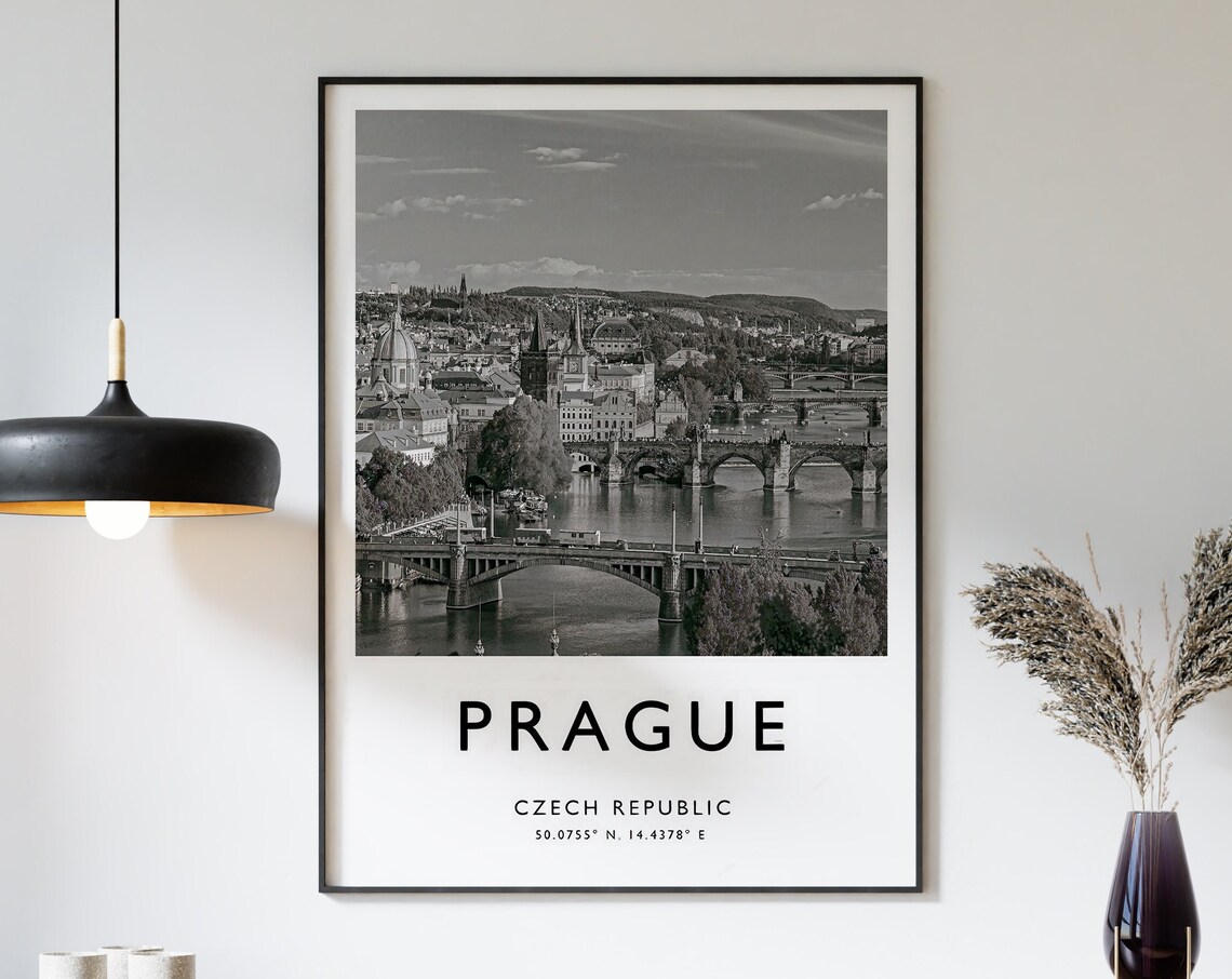 Prague Travel Print Black And White Poster