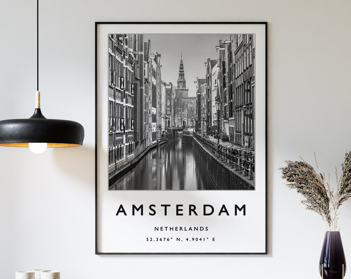 Amsterdam Netherlands Canal Black White Photography City Poster
