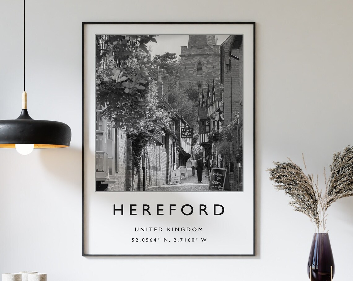 Hereford Travel Print, Black And White Poster Art