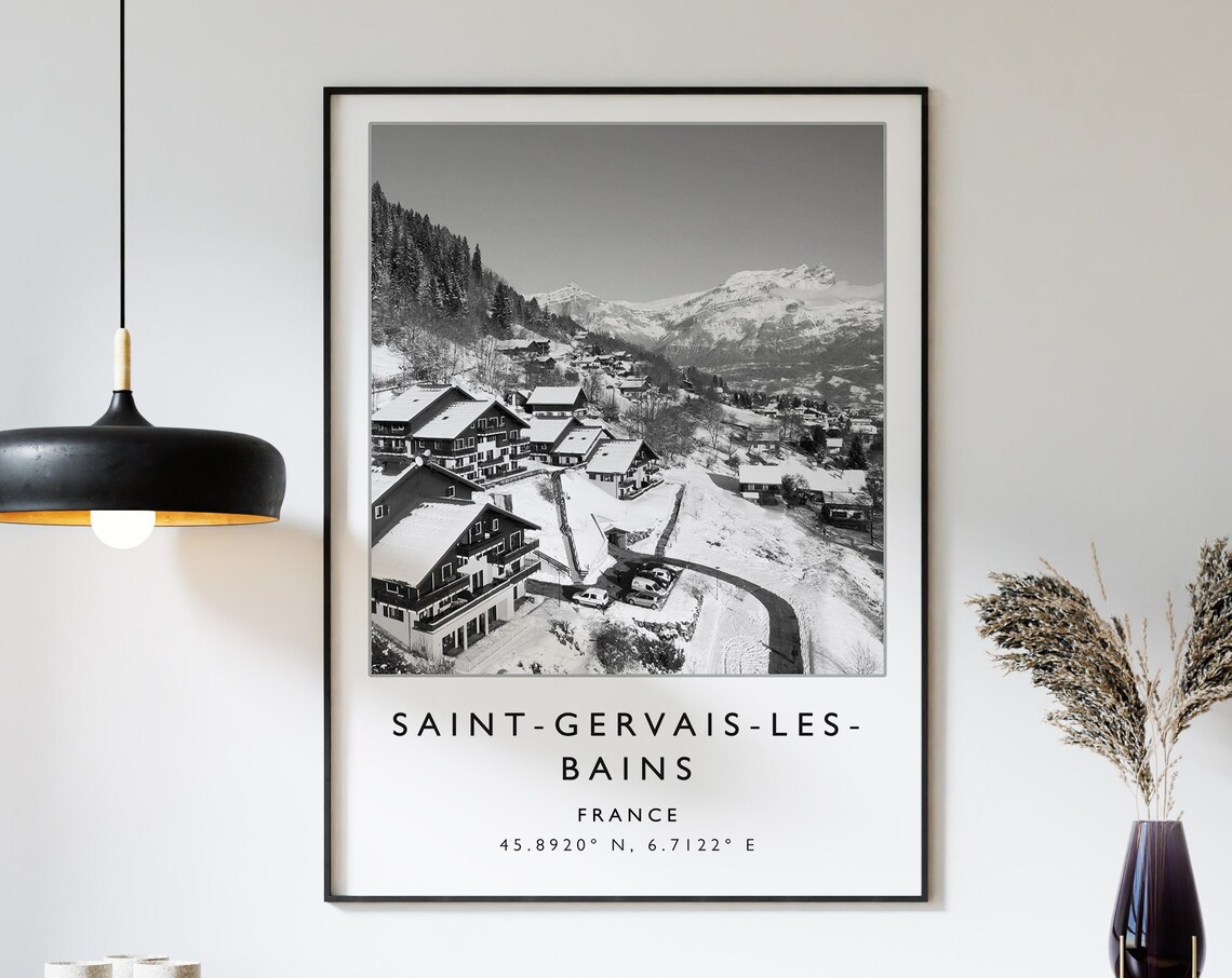 Saint Gervais Les Bains France Ski Village Monochrome Poster