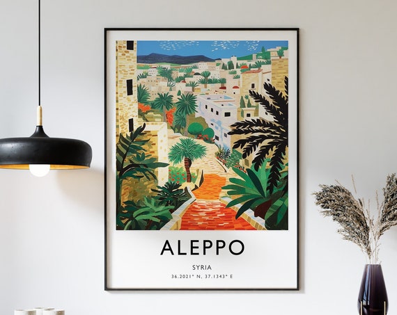 Aleppo Travel Poster Syria Travel Print Middle Eastern Travel Art Travel Poster Colourful Travel Decor Travel Gift A1a2a3a4
