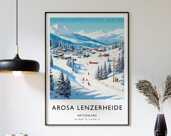 Arosa Lenzerheide Snowy Ski Village Switzerland Travel Poster