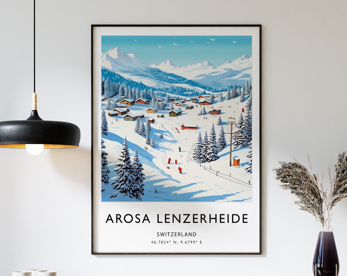 Arosa Lenzerheide Snowy Ski Village Switzerland Travel Poster