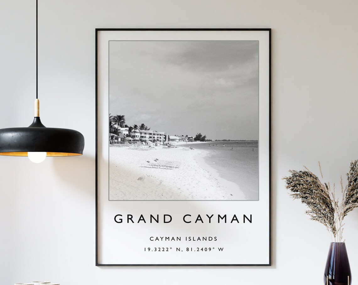 Grand Cayman Islands Black White Beach Photo Tropical Coast Poster