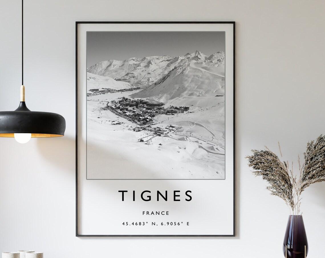 Tignes France Skiing Travel Poster, Winter Sport Art