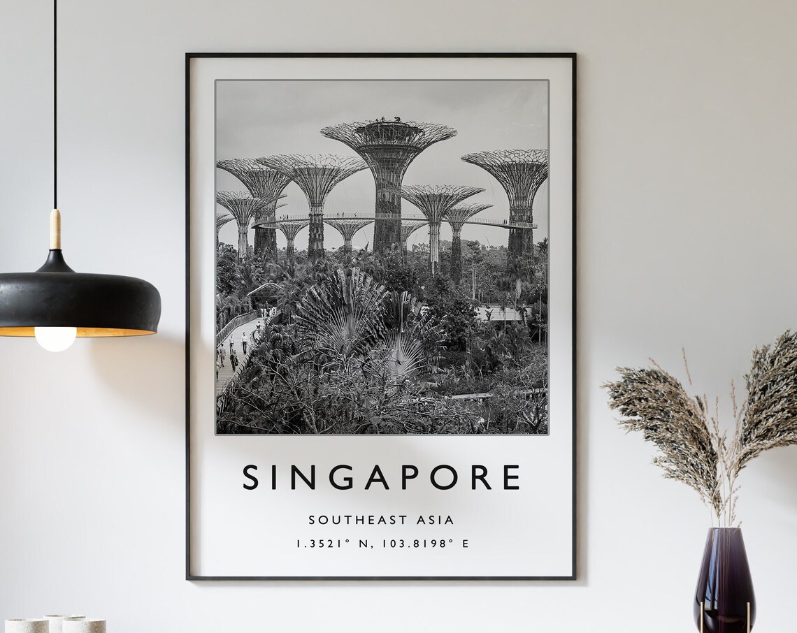 Singapore Supertree Grove Black and White Gardens by the Bay Poster
