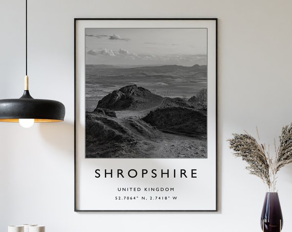 Shropshire England Travel Poster Minimalist Black And White Print