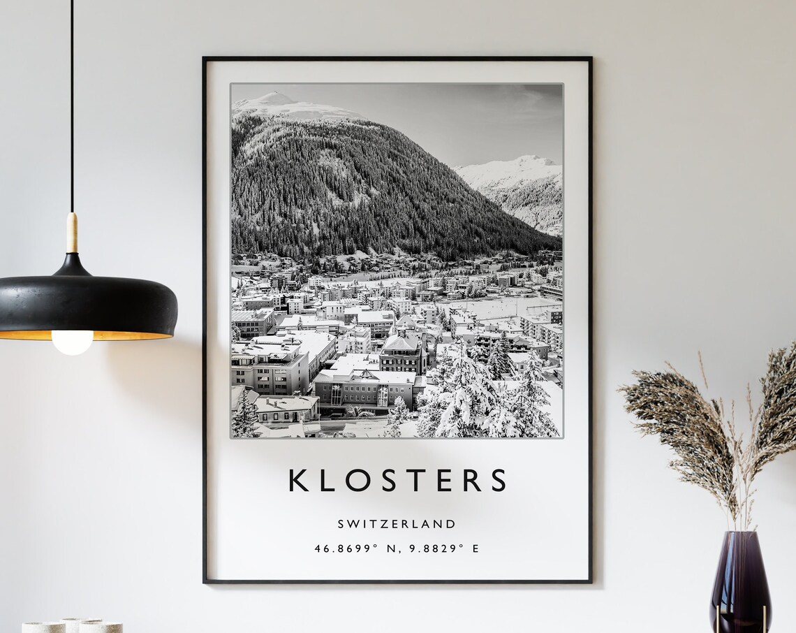 Klosters Switzerland Skiing Travel Poster, Winter Sports