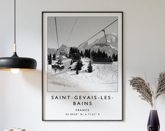 Saint Gervais Skiing Travel Poster, France Travel Art Print