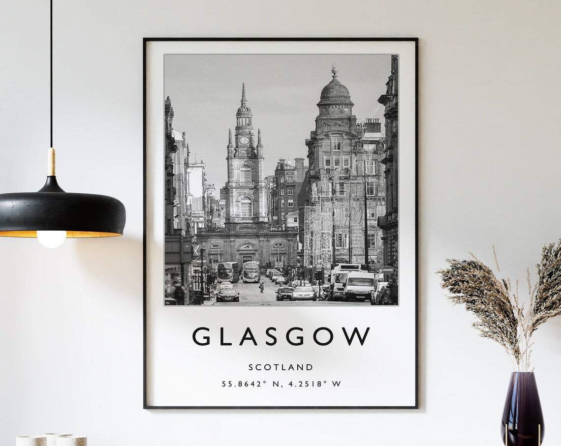 Glasgow Travel Print Glasgow Travel Poster Scotland Travel Print Scottish Print Black And White Travel Poster Travel Art Travel Gift