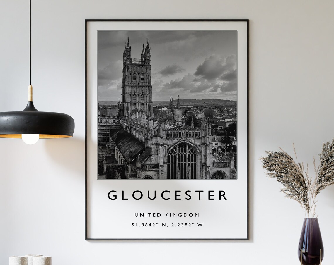 Gloucester England Travel Poster, Black And White Art Print