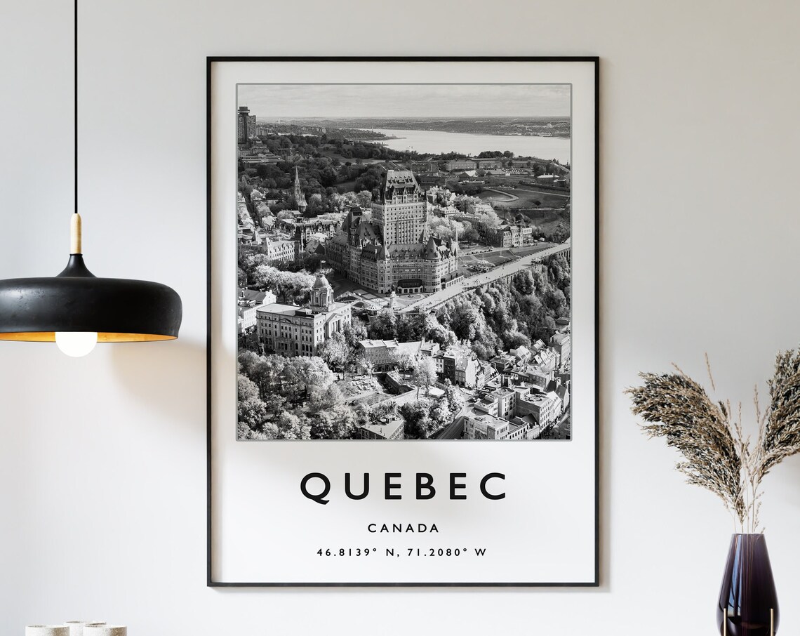 Quebec Travel Poster, Black And White Coordinates