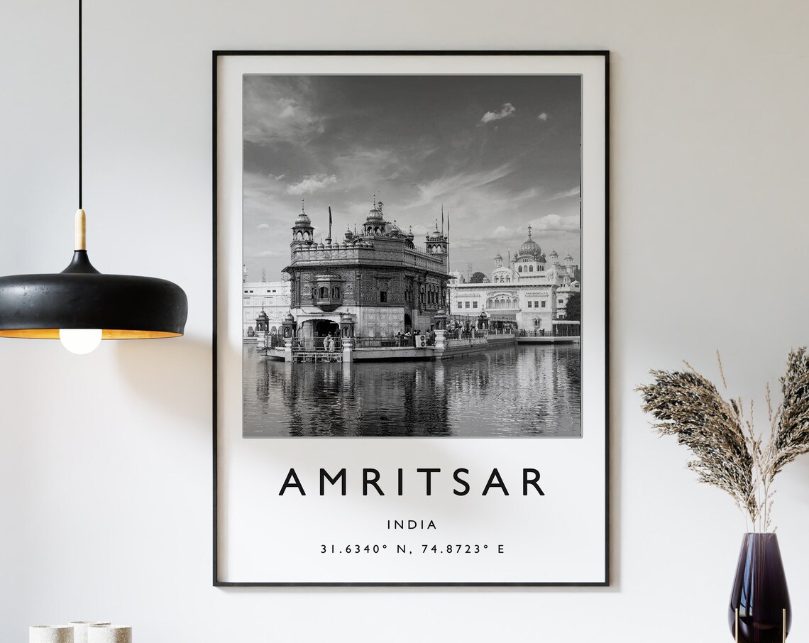 Amritsar Travel Poster, Black and White Art