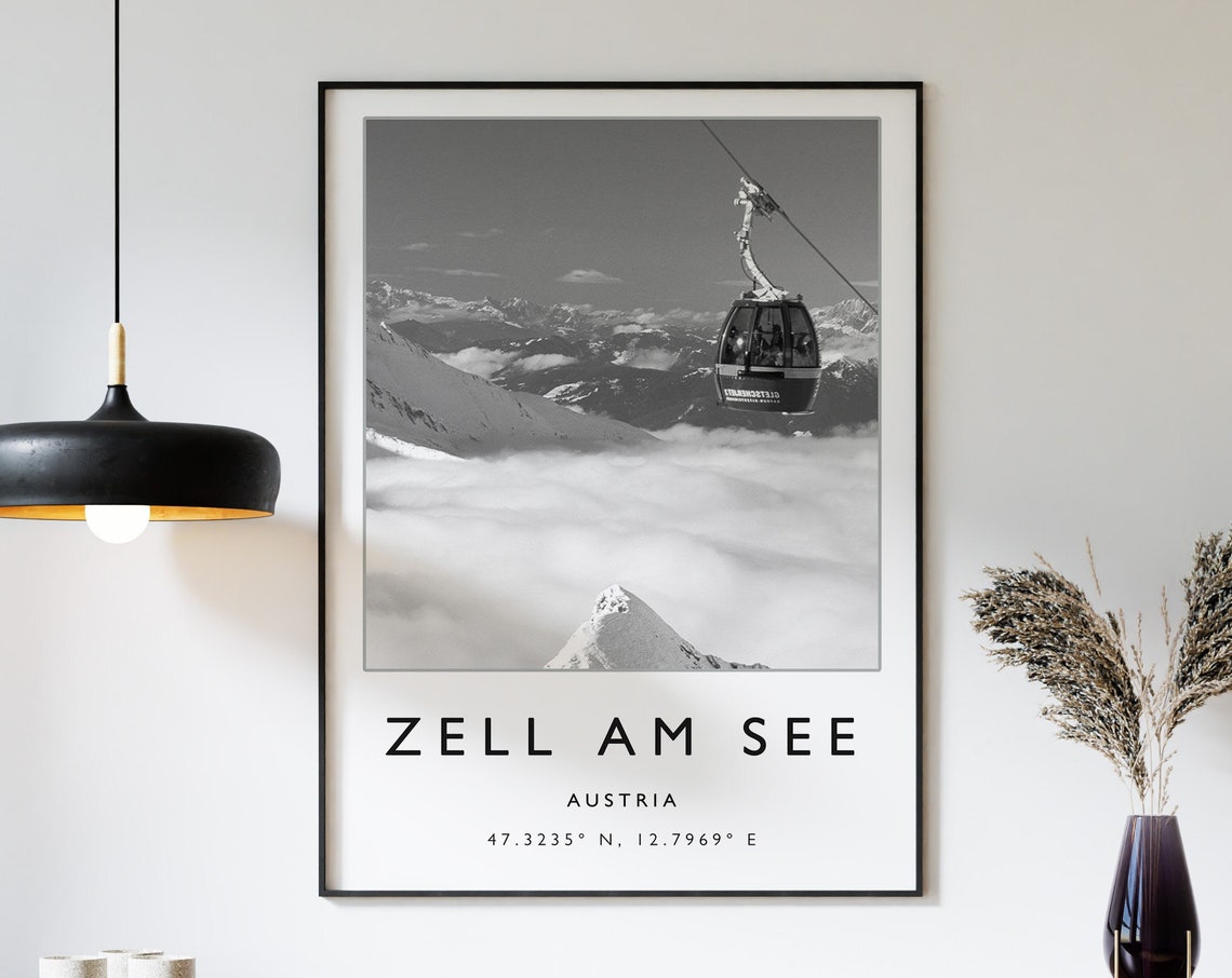 Skiing Travel Poster Zell Am See Switzerland Ski Print Switzerland Travel Print Skiing Art Skiing Print Winter Sport Art Ski Gift