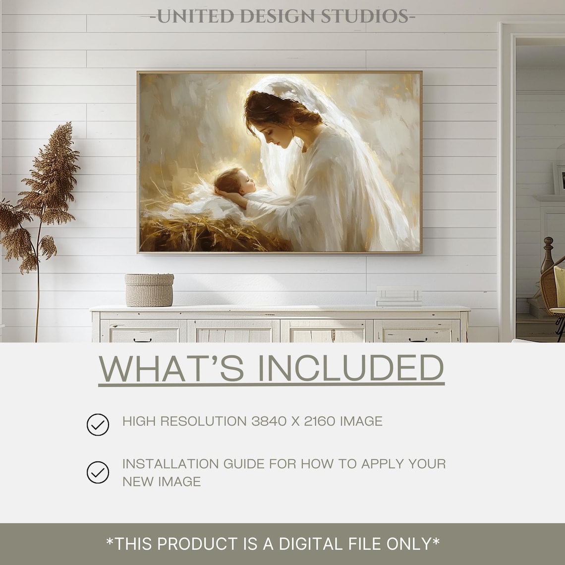 Christmas Nativity Neutral Christian Art Print - Image 2