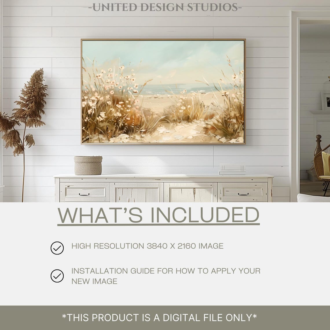 Coastal Wildflowers Beach Dunes Ocean View Serene Frame TV Art Poster - Image 2