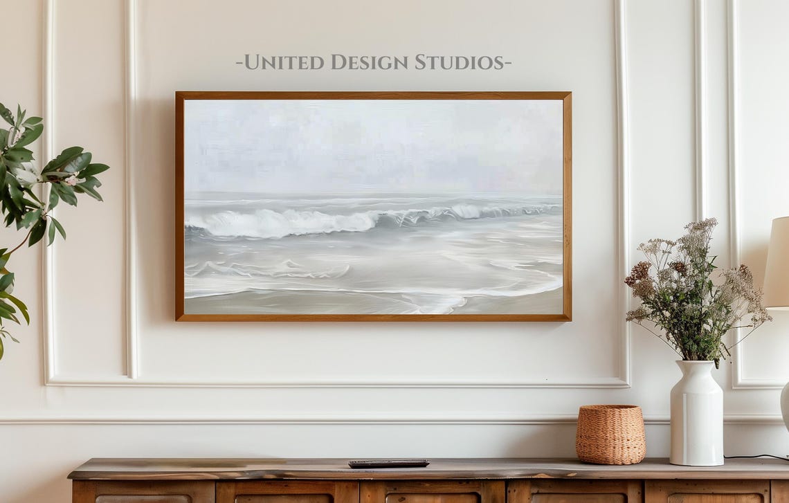 Gray Ocean Waves Minimalist Beach Neutral Coastal Seascape Poster - Image 4