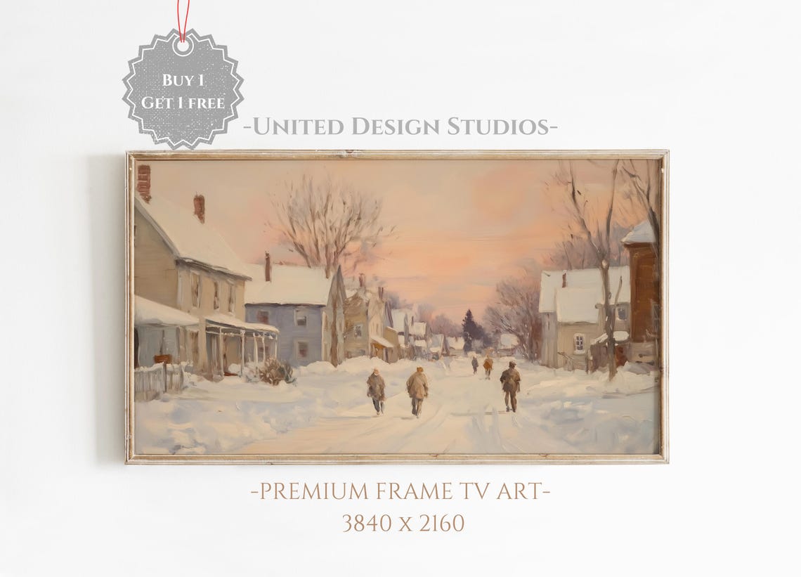 Frame Tv Winter Art Neutral Christmas Town Winter Painting Frame Tv Art Farmhouse Christmas Frame Tv Cottagecore Winter Tv Art