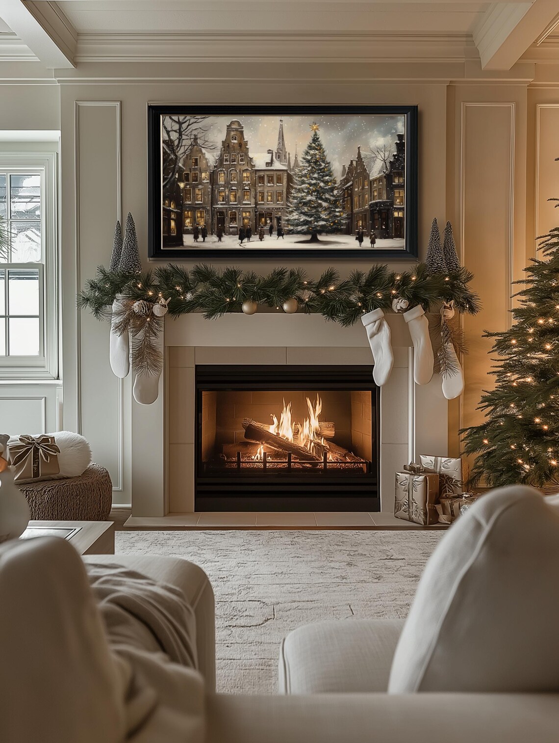 Snowy Christmas Village, Winter Holiday Art Print - Image 2