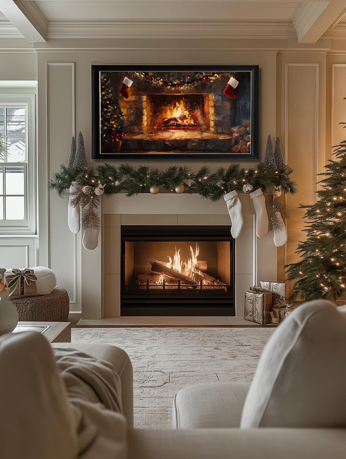 Warm Christmas Fireplace Holiday Art Print - Image 2