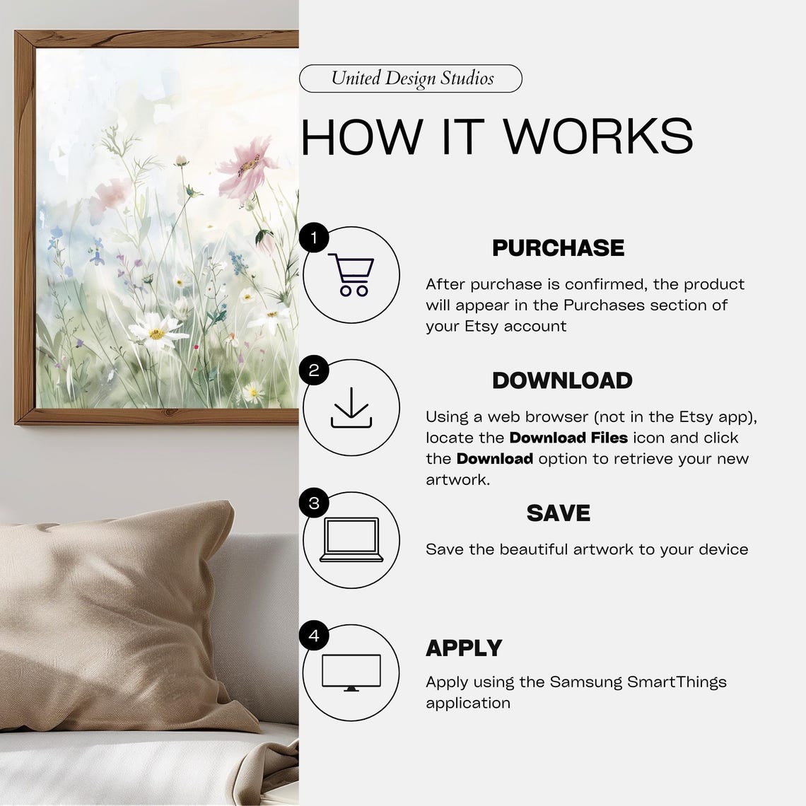 Spring Wildflower Meadow Cosmos Daisies Watercolor Art Poster - Image 3