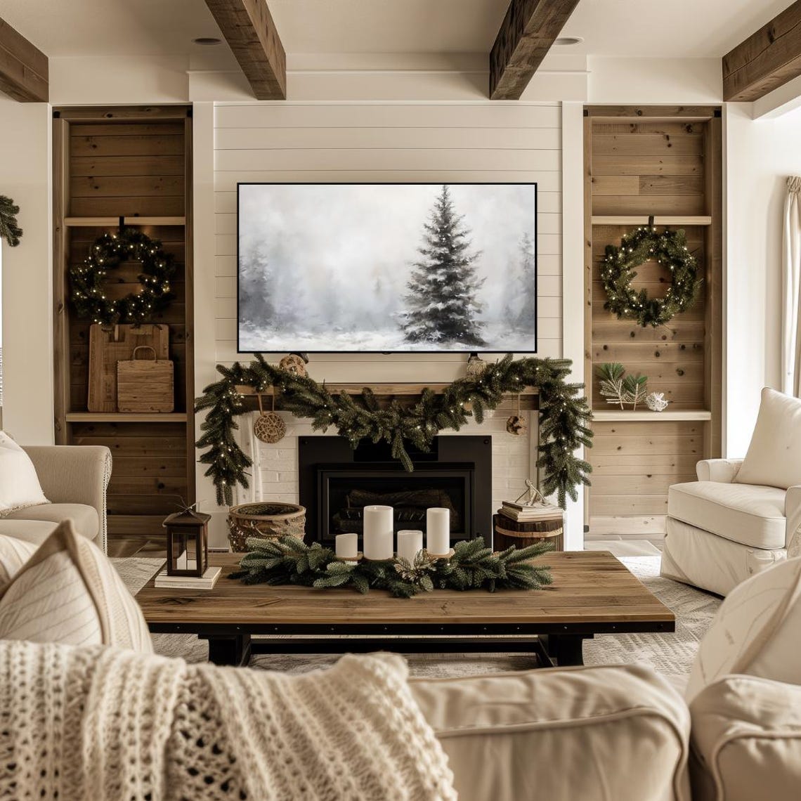 Frame Tv Winter Painting Of Pine Tree Forest Frame Tv Art Moody Winter Frame Tv Art Farmhouse Christmas Oil Painting - Image 4