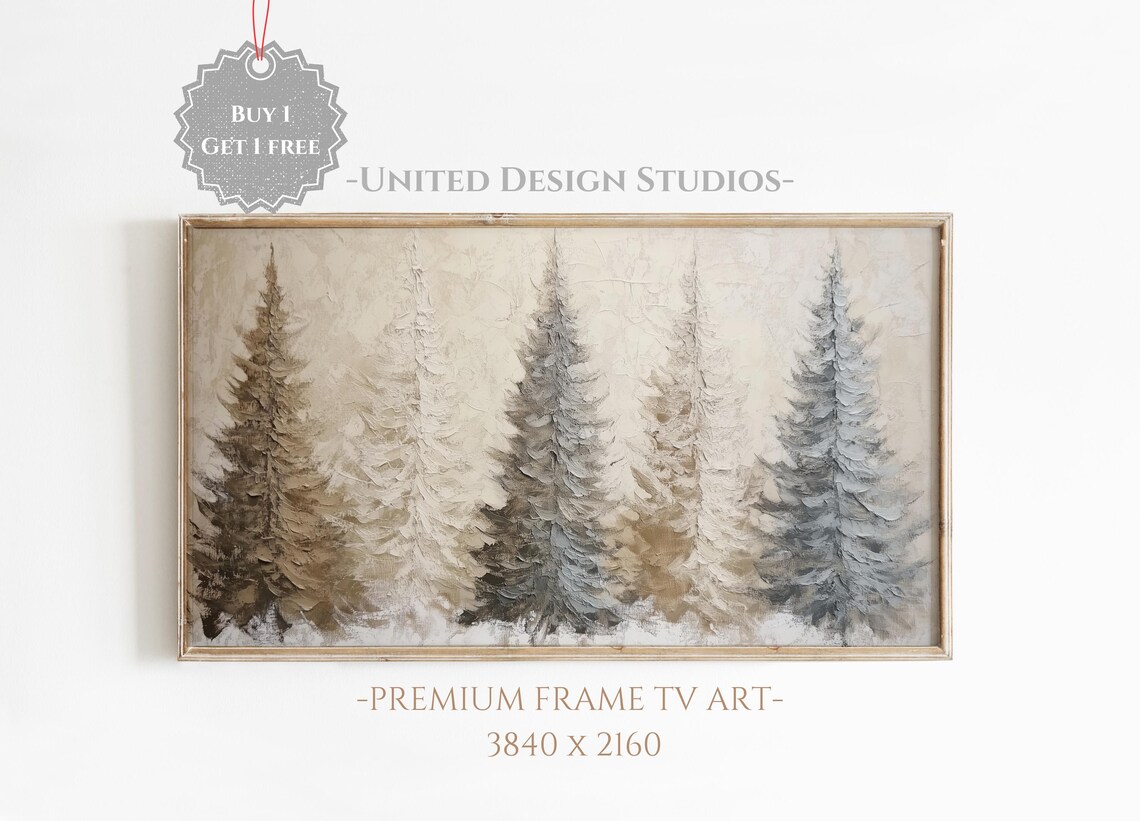 Neutral Christmas Tree Art Print, Farmhouse Winter