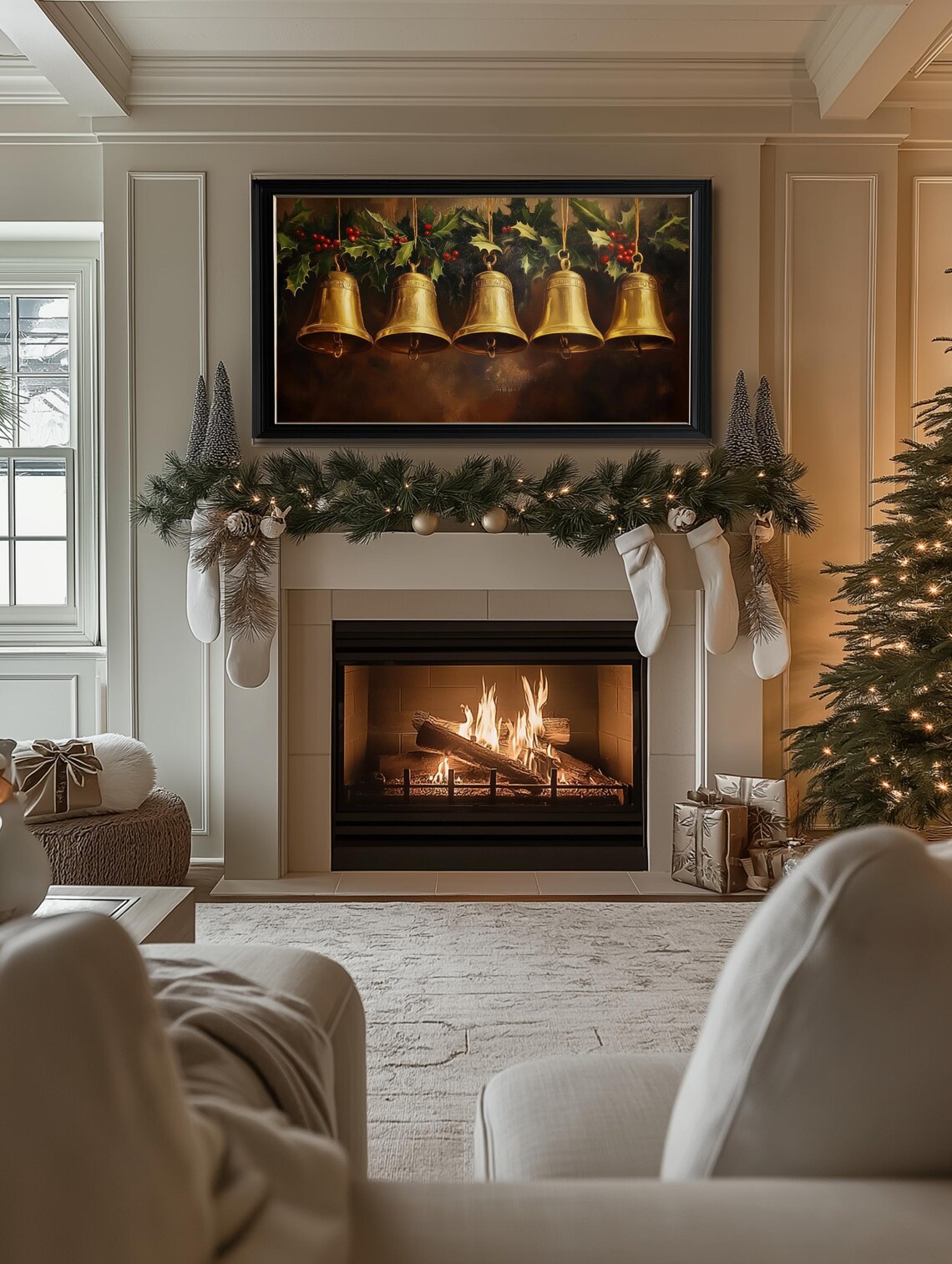 Christmas Bells Neutral Christmas TV Art Print - Image 2