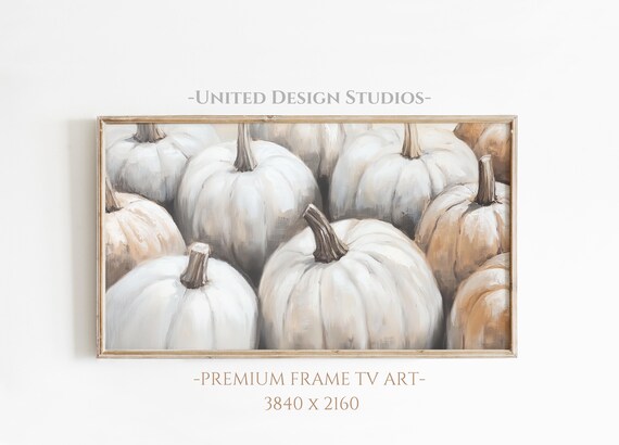 Cream White Pumpkins Harvest Still Life Neutral Fall Frame TV Art Poster