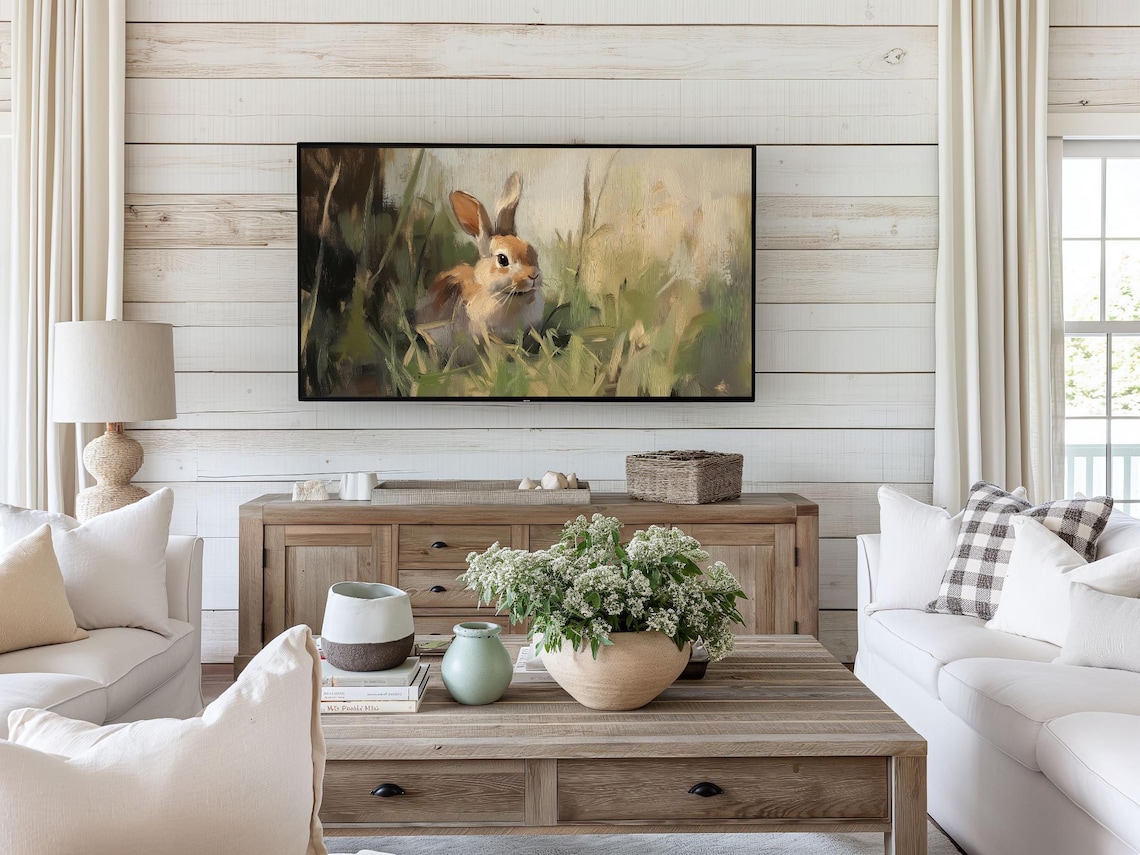 Bunny in Spring Grass Easter Rabbit Oil Painting Frame TV Art Poster - Image 4