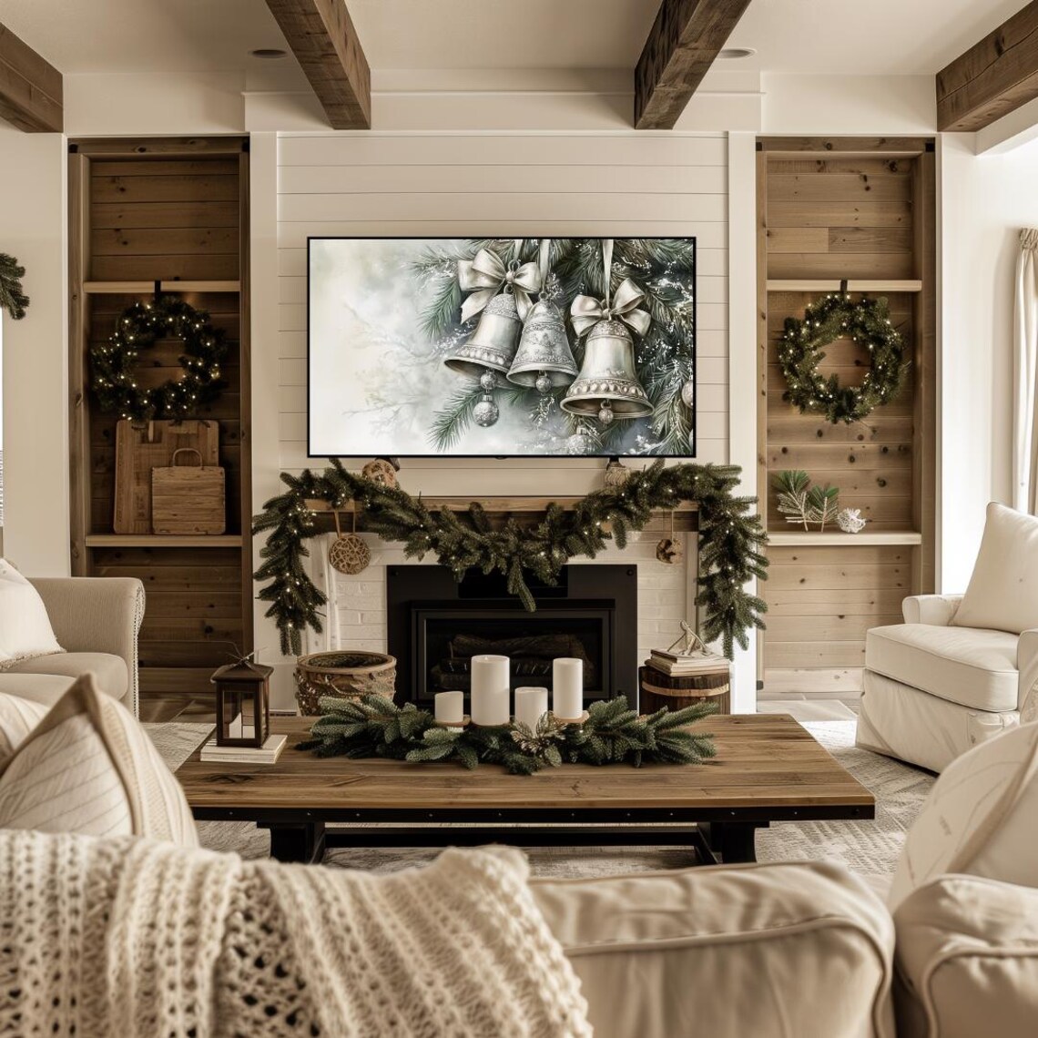Christmas Bells and Tree Ornament Farmhouse Art Print - Image 4
