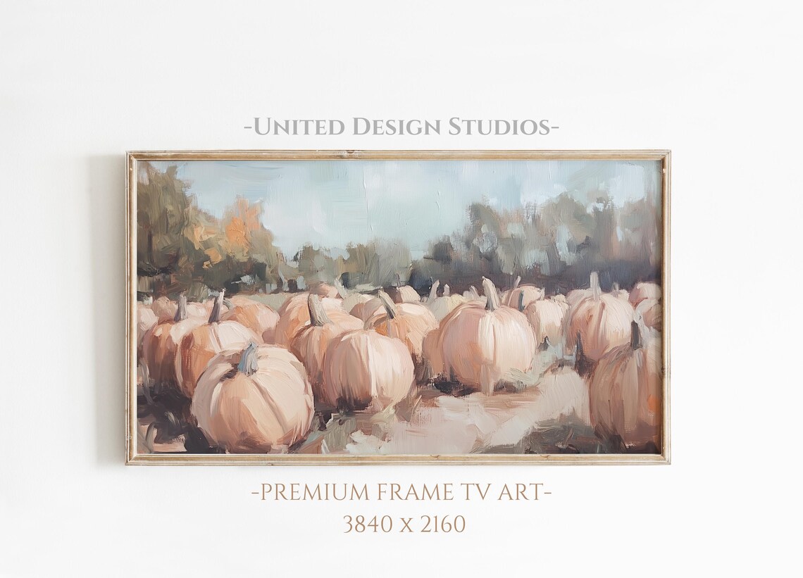 Muted Pumpkin Patch Harvest Field Warm Autumn Oil Painting Poster