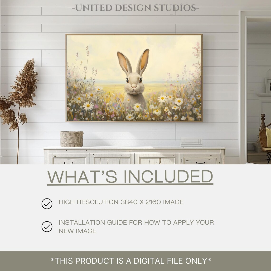 Cute Easter Bunny, Spring Wildflowers Art Print - Image 2