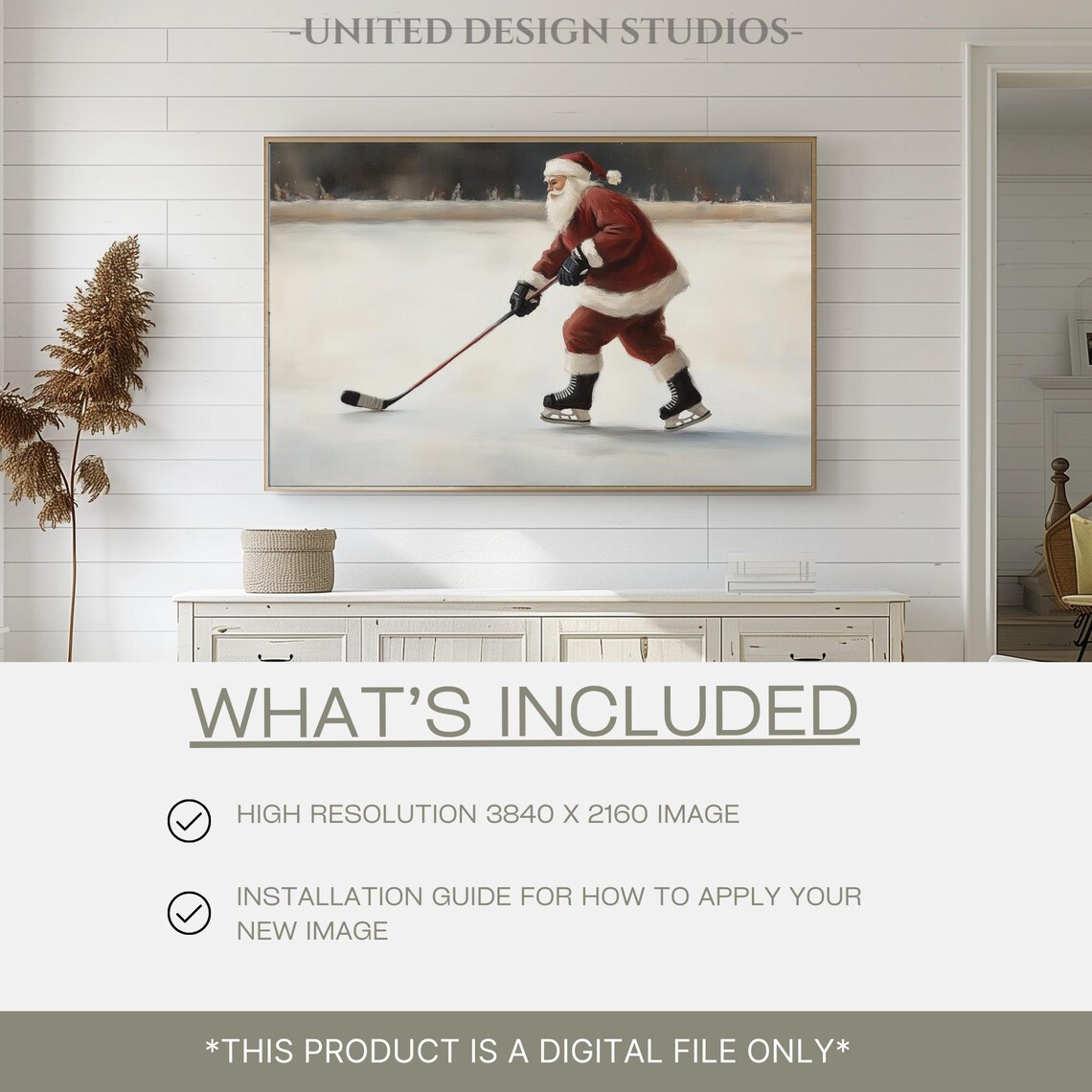 Santa Playing Hockey Christmas Art Print, Classic Santa - Image 2
