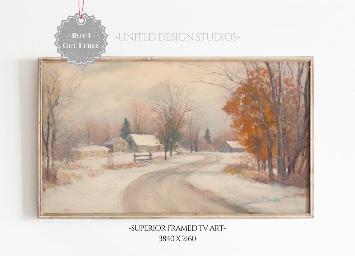 Winter Frame Tv Art Oil Painting Of Winter Landscape For Frame Tv Winter Farmhouse Tv Art Fall Foliage Tv Art