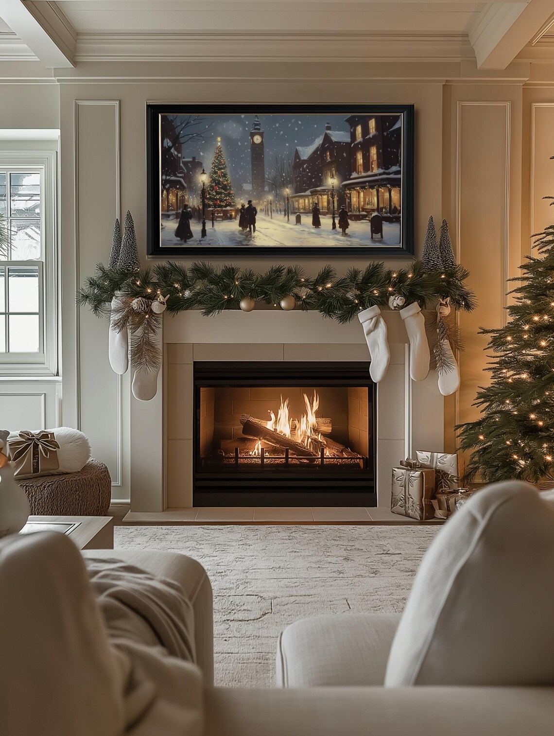 Snowy Winter Night City Christmas Art Print - Image 2