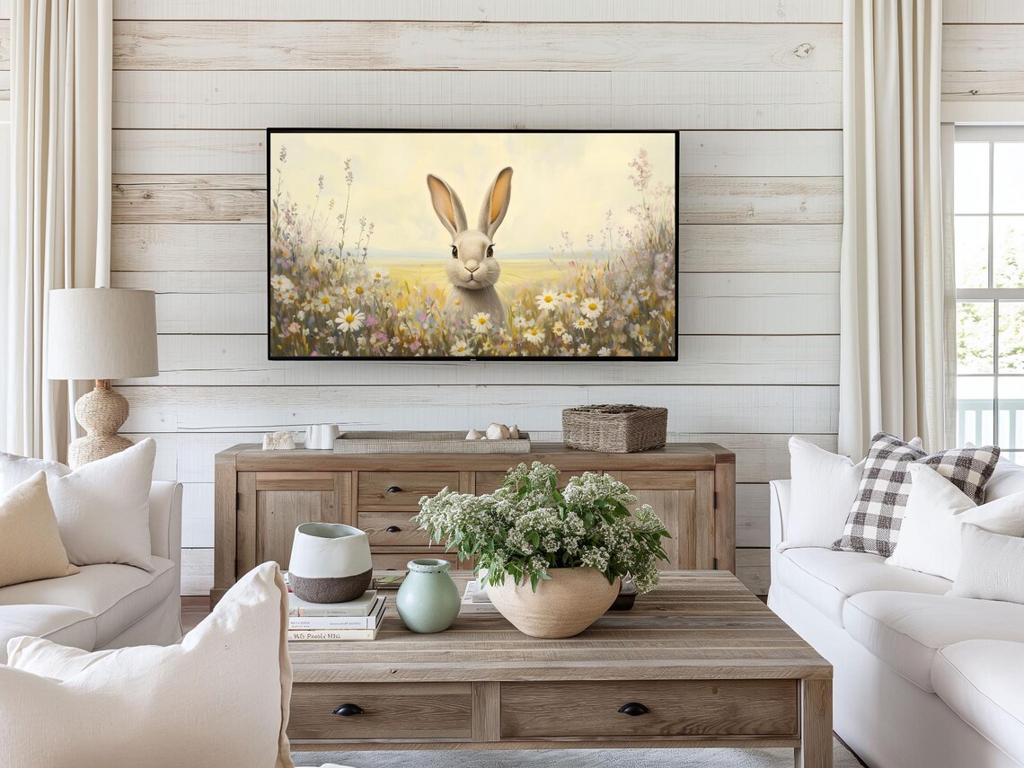 Cute Easter Bunny, Spring Wildflowers Art Print - Image 3