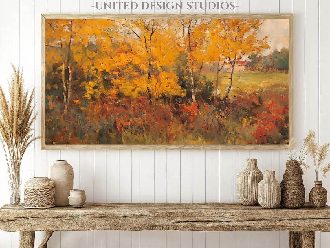 Golden Autumn Trees Impressionist Fall Forest Warm Landscape Poster - Image 2