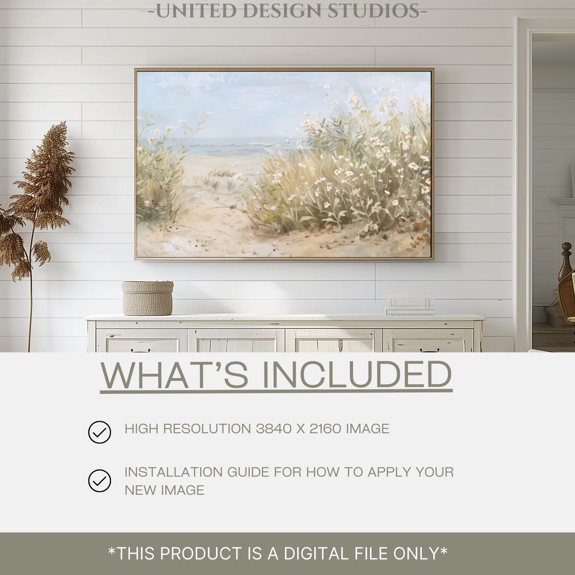 Sandy Beach Path Wildflowers Dunes Ocean Breeze Frame TV Art Poster - Image 2