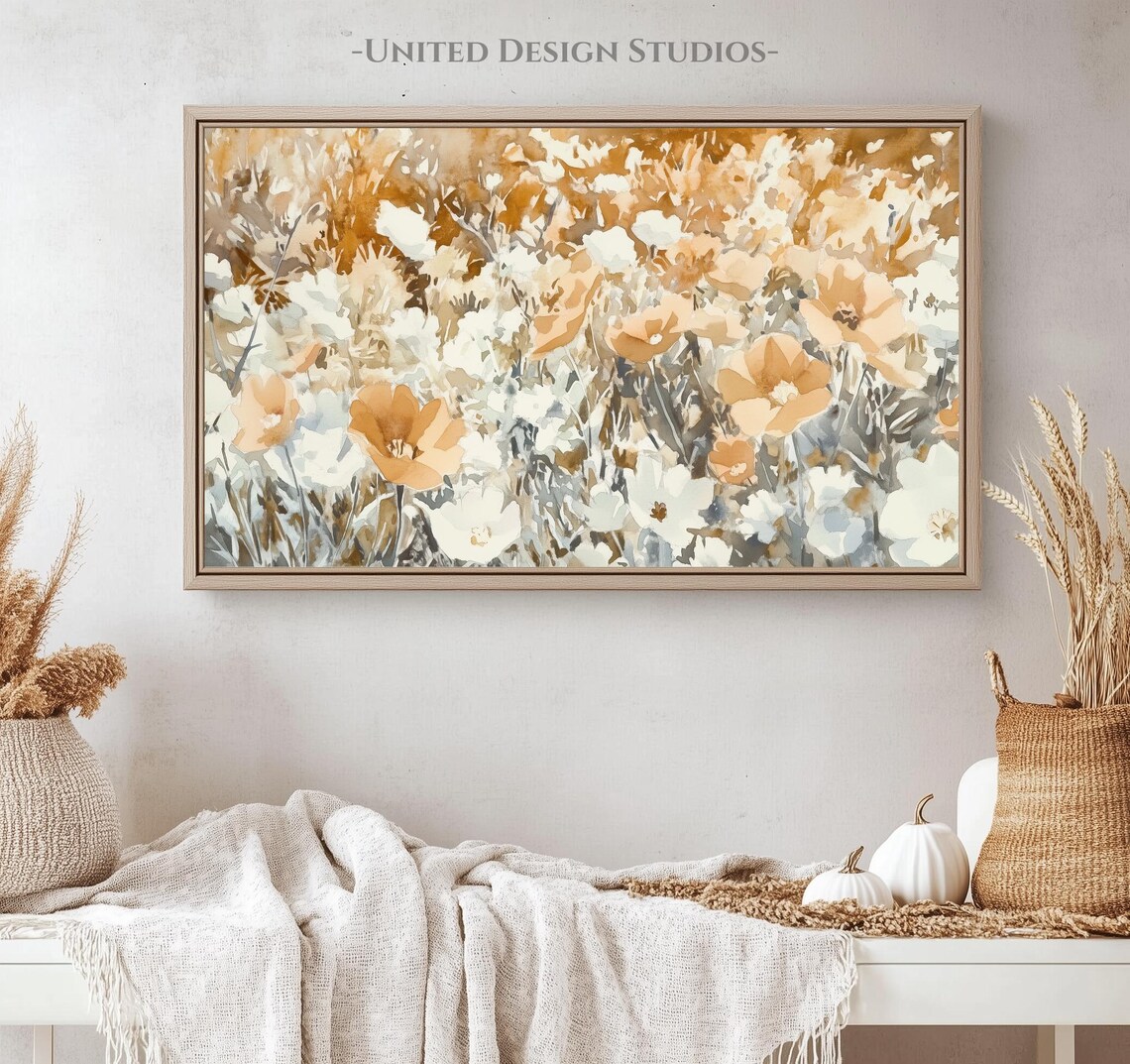 Fall Wildflowers Orange Gold Watercolor Painting Farmhouse Art Print - Image 4