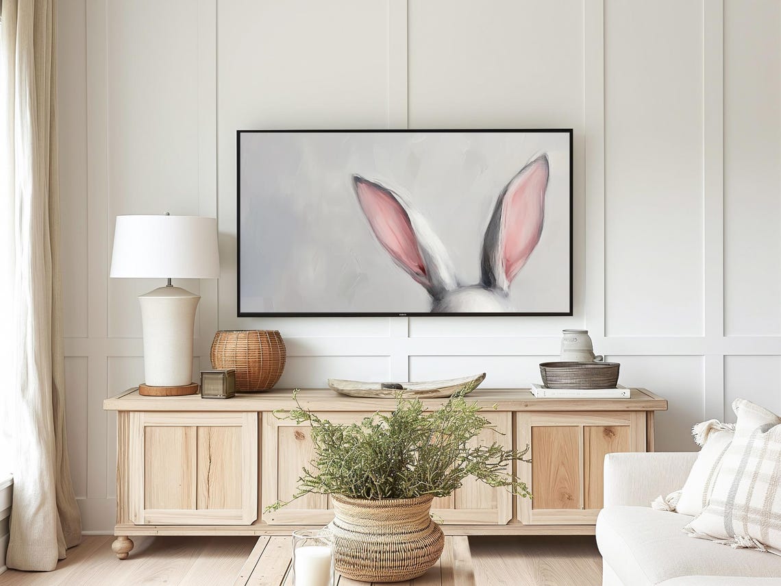 Sweet White Bunny Ears Close Up Minimalist Easter Rabbit Wall Art - Image 5