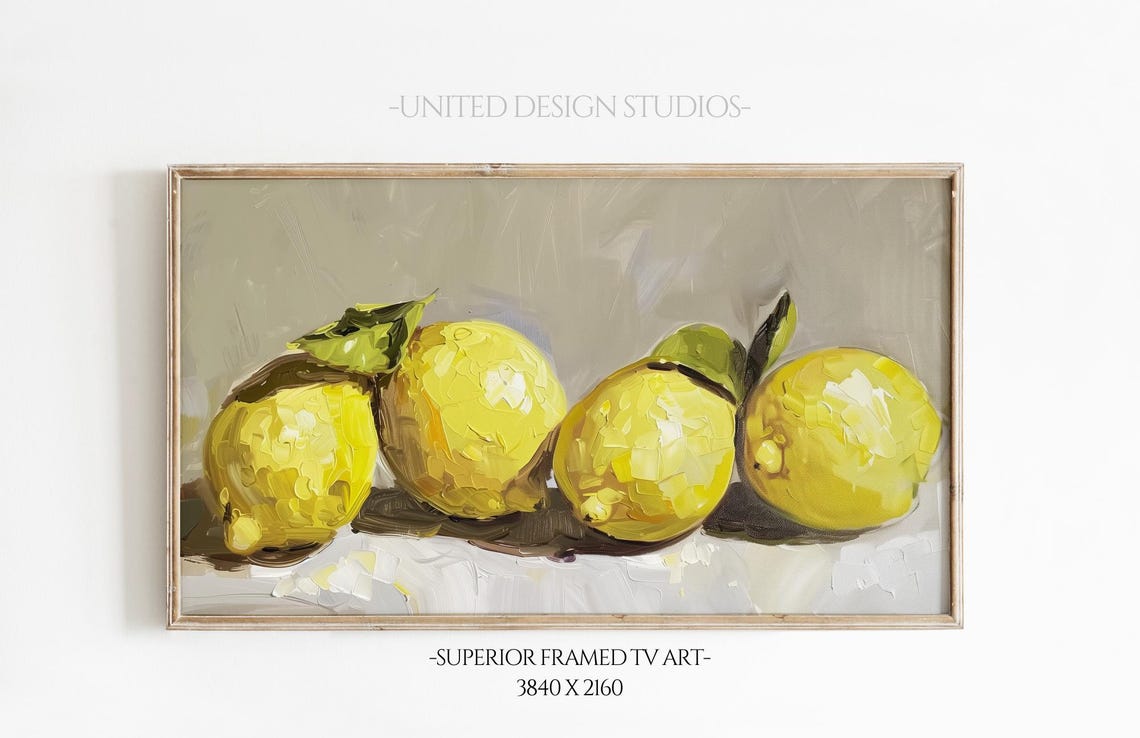 Fresh Lemons Oil Painting Yellow Citrus Still Life Kitchen Wall Art