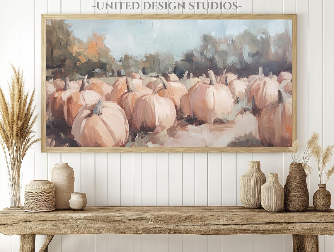 Muted Pumpkin Patch Harvest Field Warm Autumn Oil Painting Poster - Image 2
